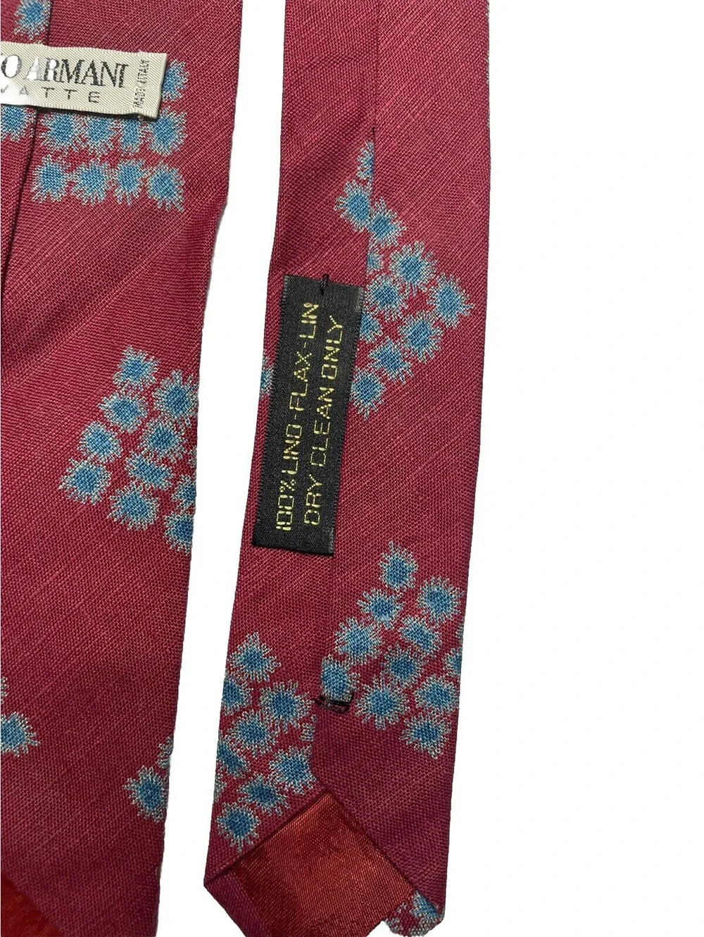 Giorgio Armani Authentic Cravatte Neck Tie 100% Lino Flax Lin Burgundy Italy